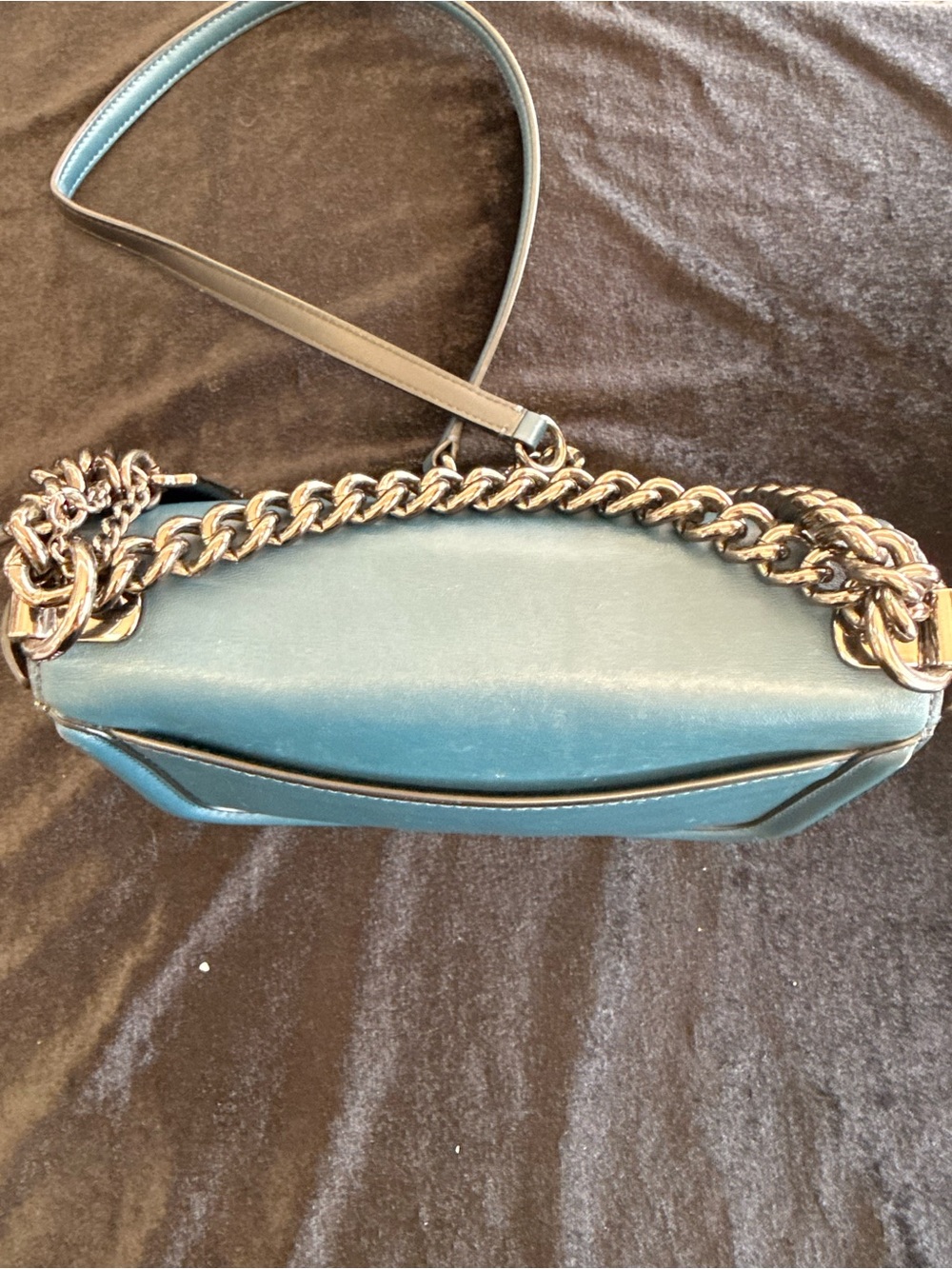 Coach Blue Leather Chain Shoulder Bag with Silver Hardware - Picture 4 of 13